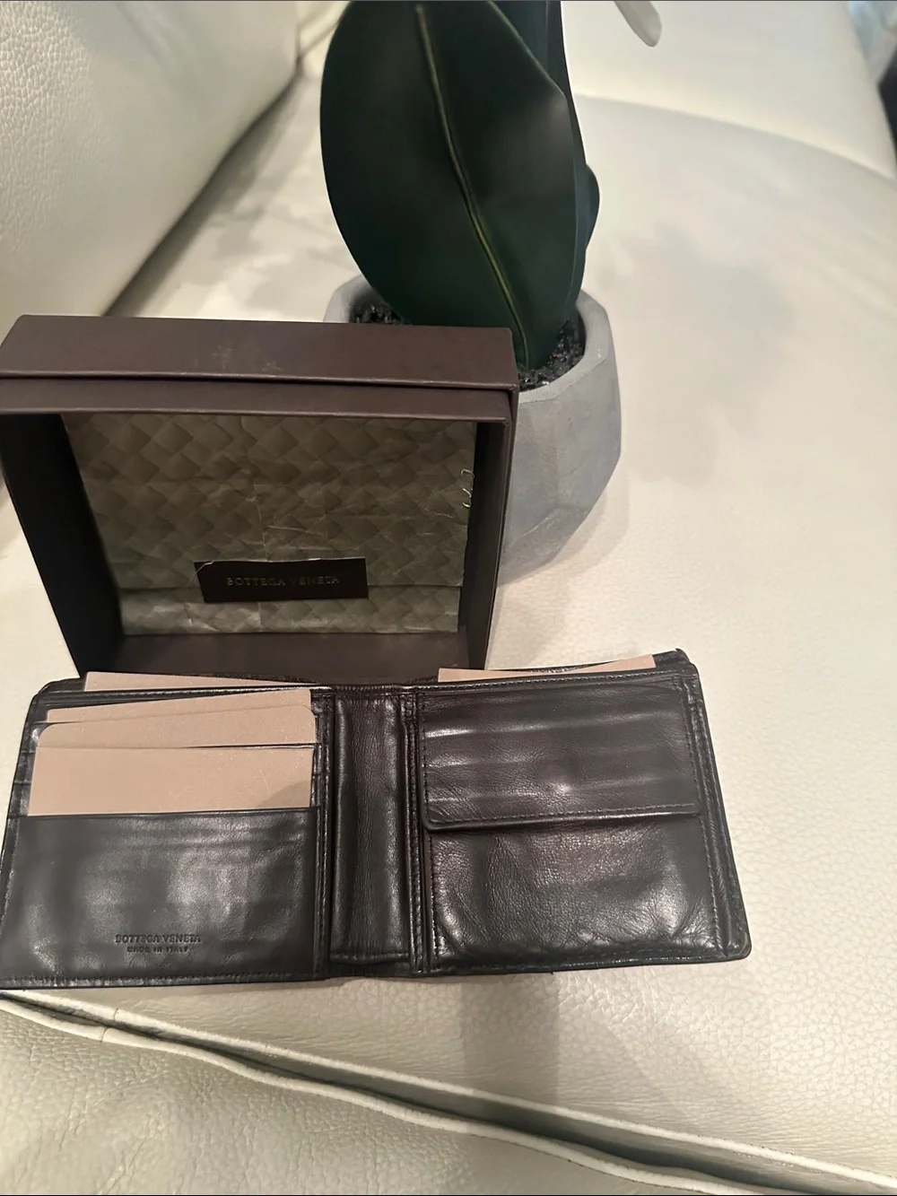 Bottega Veneta Dark Brown Intrecciato Leather Wallet